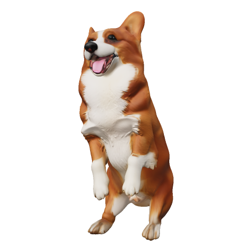 Example AI 3D preview of a corgi figurine standing on its hind legs